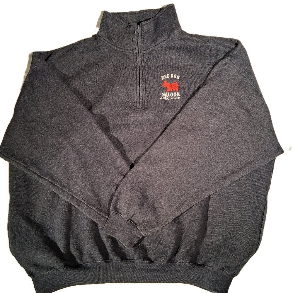 RED DOG SALOON  1/4 zip pullover Sweatshirt  sz XXL  Grey   Juneau AK  Pkts  VGC